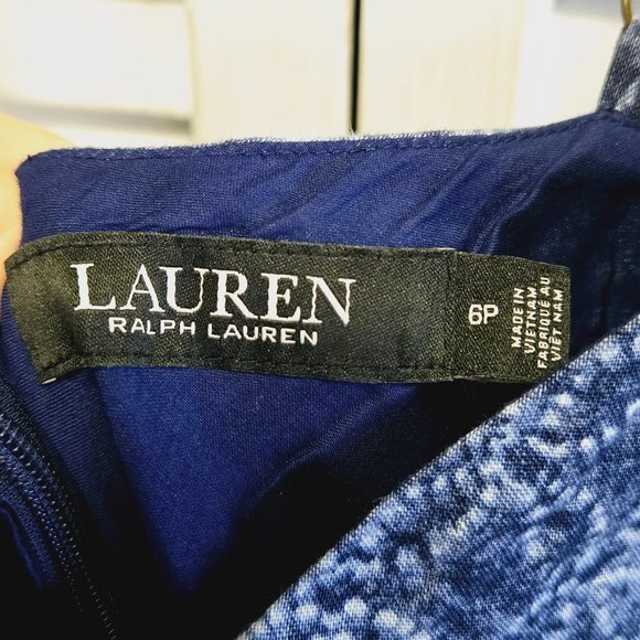 NWT LAUREN RALPH LAUREN PETITE LINEN BLUE PATCHWORK HANDKERCHIEF HEM DRESS 6P - Picture 11 of 15